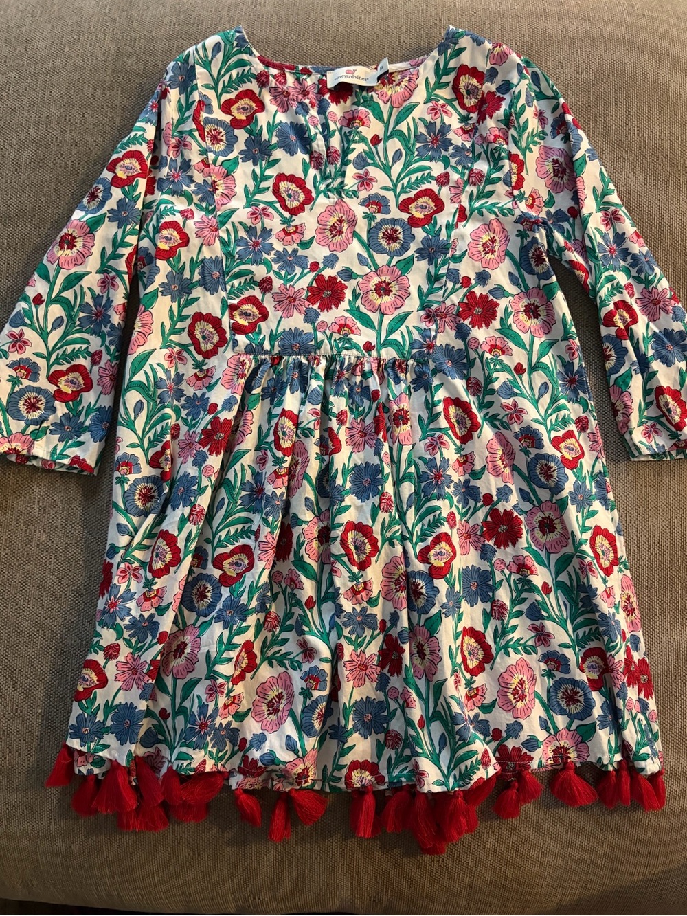 Vineyard Vines Pink & Green Floral Top with Red Accents
